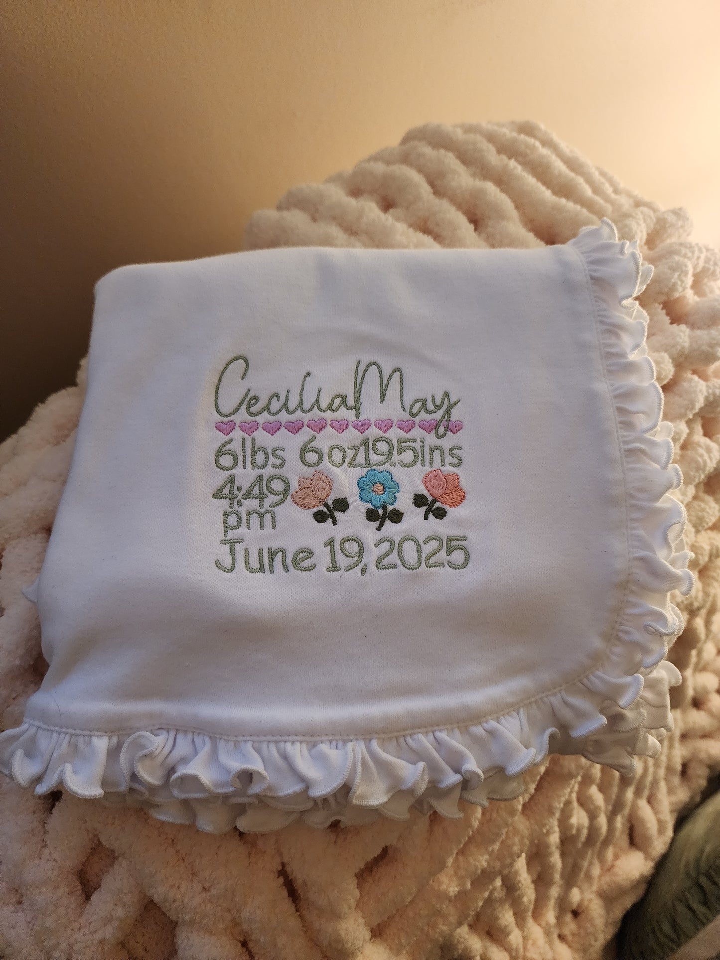 Custom Birth Stats Ruffle Edge Blanket