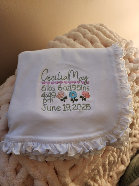 Custom Birth Stats Ruffle Edge Blanket