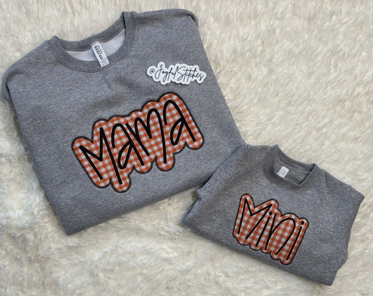 Orange/White Gingham Splash Mama Crewneck