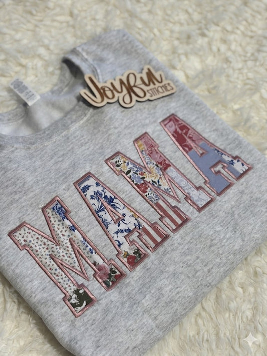 Mama Patchwork  Applique Crewneck