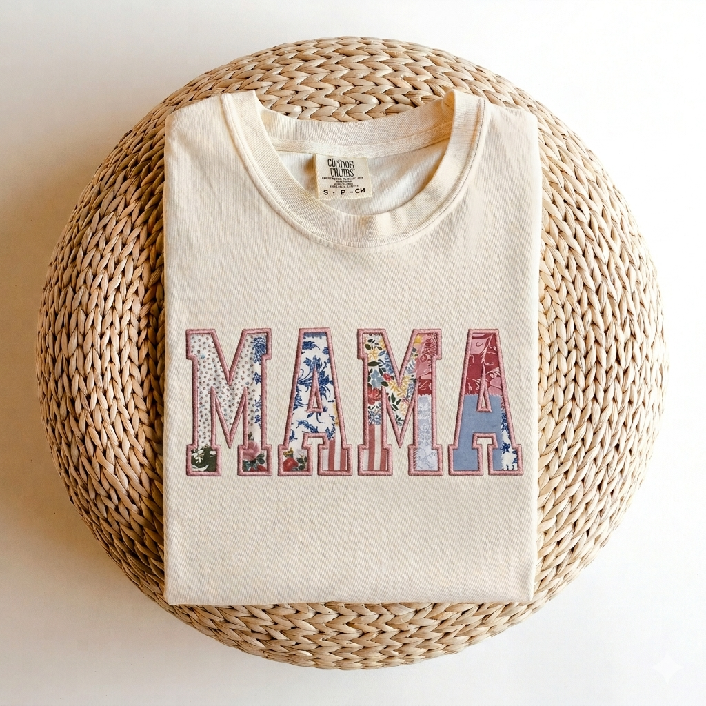 Mama Patchwork Applique T Shirt