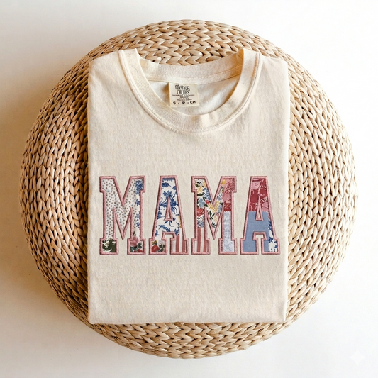 Mama Patchwork Applique T Shirt